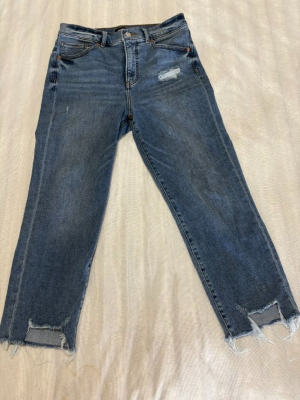 Blue denim express high rise mom jeans